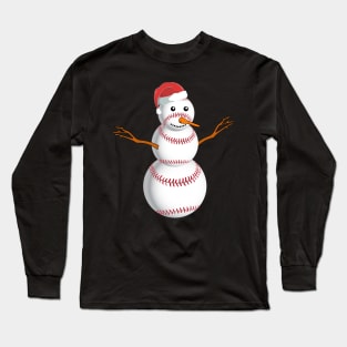 Baseball Snowman Christmas Shirt Long Sleeve T-Shirt